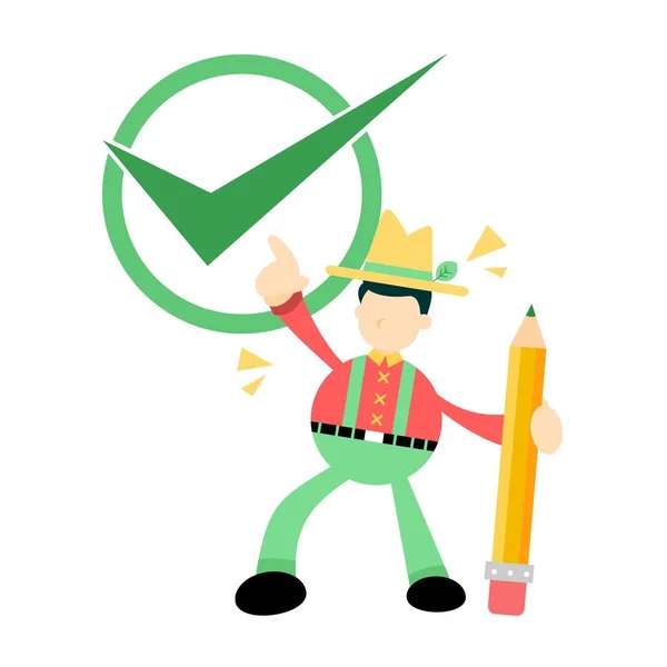 Farmář Muž Zelená Kontrolní Seznam Karikatura Doodle Plochý Design Styl — Stockový vektor