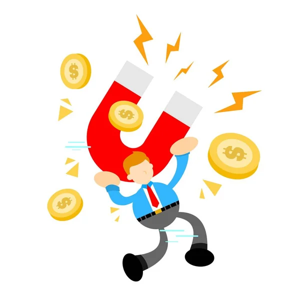 Businessman Magnet Attract Money Cartoon Doodle Flat Design Style Vector — Vetor de Stock