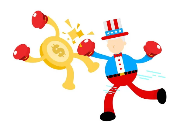 Oncle Sam America Homme Punch Argent Pièce Dollar Dessin Animé — Image vectorielle