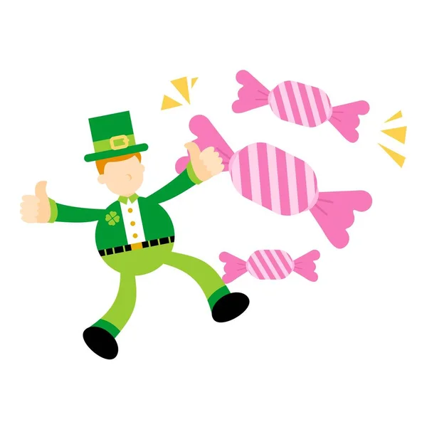 Vert Leprechaun Celtique Sucre Bonbons Sucrés Boisson Dessin Animé Gribouiller — Image vectorielle