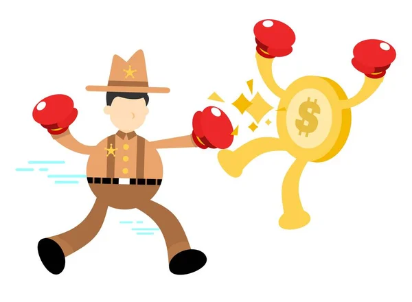 America Cowboy Punch Pièce Dollar Argent Dessin Animé Gribouiller Plat — Image vectorielle