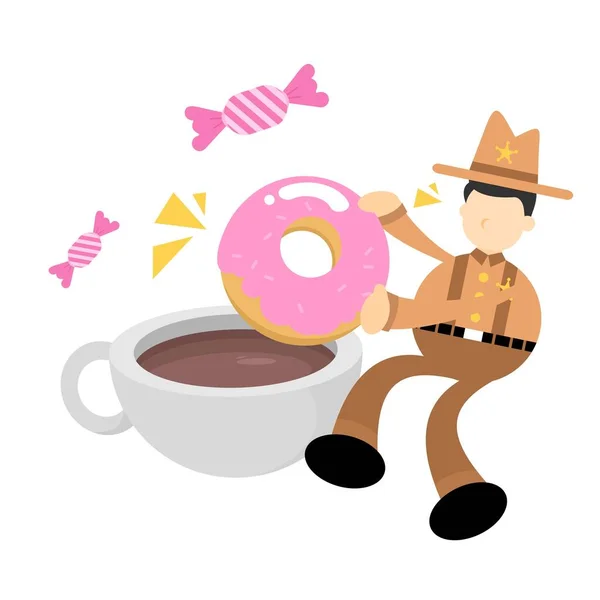 America Cowboy Dolce Ciambella Bere Caffè Tazza Cartoon Doodle Disegno — Vettoriale Stock
