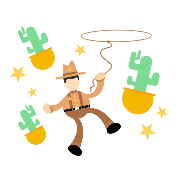 America Cowboy Cactus Cartoon Doodle Flat Design Style Vector Illustration — Stockový vektor
