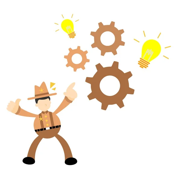 Αμερική Cowboy Και Γρανάζι Τροχό Λαμπτήρα Φως Σύστημα Λύση Κινουμένων — Διανυσματικό Αρχείο