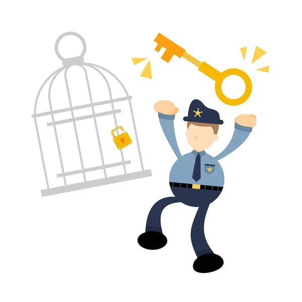 Policial Segurança Prisão Ferro Gaiola Desenho Animado Doodle Design Plano — Vetor de Stock