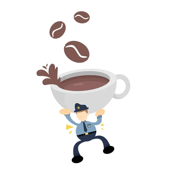 Poliziotto Bere Caffè Bevanda Fumetto Doodle Piatto Disegno Stile Vettoriale — Vettoriale Stock
