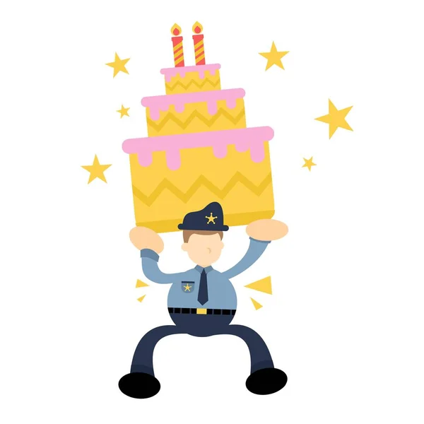 Gelukkig Politieagent Verjaardag Taart Cartoon Doodle Plat Ontwerp Stijl Vector — Stockvector