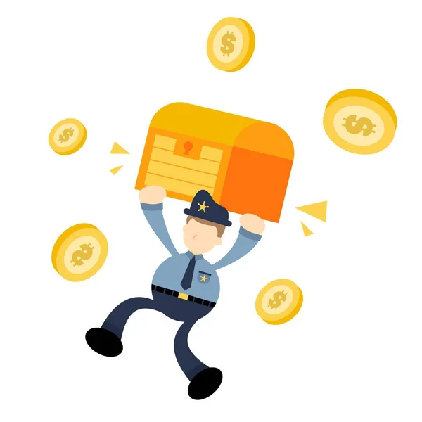 Šťastný Policista Zlatý Hrudník Mince Dolar Peníze Ekonomika Karikatura Doodle — Stockový vektor
