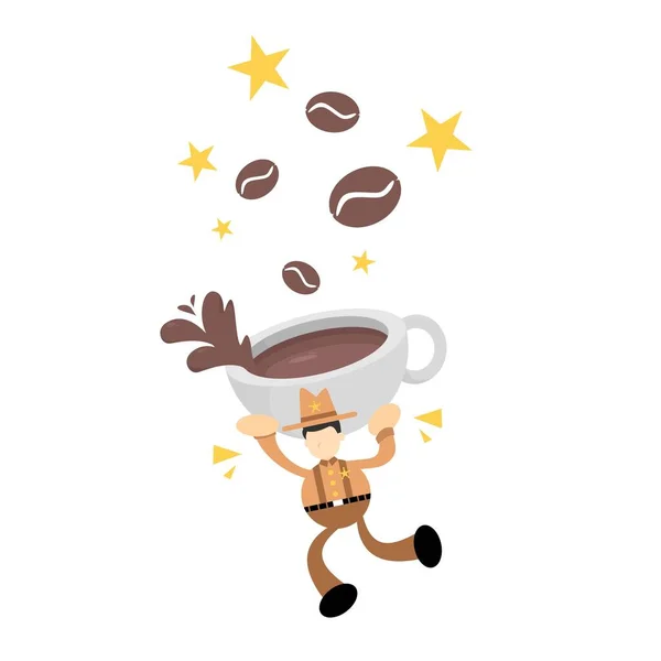 Amerika Cowboy Und Trinken Kaffee Getränk Cartoon Doodle Flache Design — Stockvektor