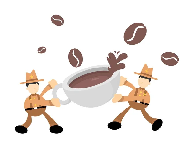 America Cowboy Bere Caffè Bevanda Fumetto Doodle Disegno Piatto Stile — Vettoriale Stock