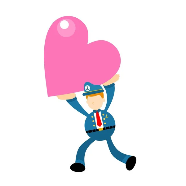 Marinaio Capitano Marina Uomo Regalo Amore Cuore Cartoon Doodle Piatto — Vettoriale Stock