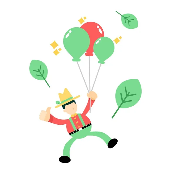 Zemědělec Muž Zemědělství Létat Float Barevným Balónem Karikatura Doodle Plochý — Stockový vektor