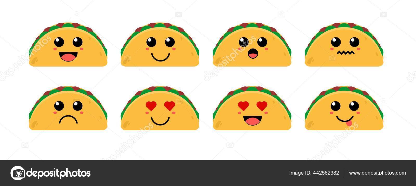 Set Lucu Kartun Berwarna Taco Dengan Emosi Yang Berbeda Koleksi Stok Vektor Albiardikagmailcom 442562382