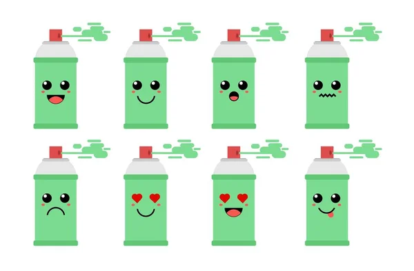 Conjunto Dibujos Animados Lindo Colorido Verde Spray Filete Con Diferentes — Vector de stock