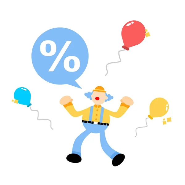 Clown Carnaval Percentage Bubble Teken Cartoon Doodle Platte Ontwerp Stijl — Stockvector
