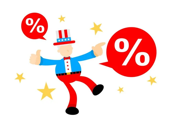 Uncle Sam America Percentage Bubble Teken Cartoon Doodle Platte Ontwerp — Stockvector