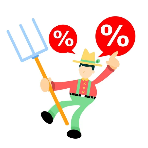 Boer Man Landbouw Percentage Bubble Teken Cartoon Doodle Platte Ontwerp — Stockvector