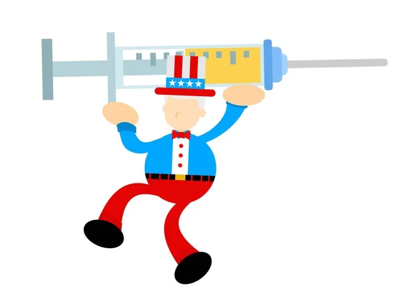 Uncle Sam Amerika Drug Gezondheid Medische Industrie Cartoon Doodle Platte — Stockvector