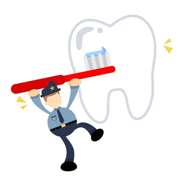 Police Officer Dental Care Cartoon Doodle Flat Design Style Vector — Stock Vector