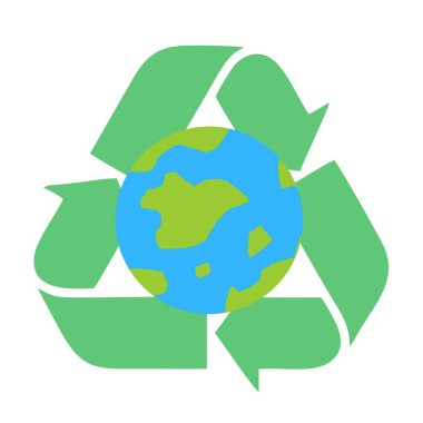 Sağlıklı dünya geri dönüşüm işareti çizgi film karalama düz tasarım biçim çizimi illüstrasyonu