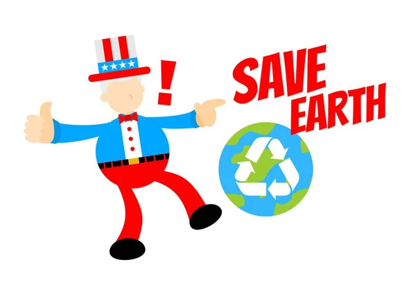 Uncle Sam America Gezonde Wereld Recyclen Cartoon Doodle Platte Ontwerp — Stockvector