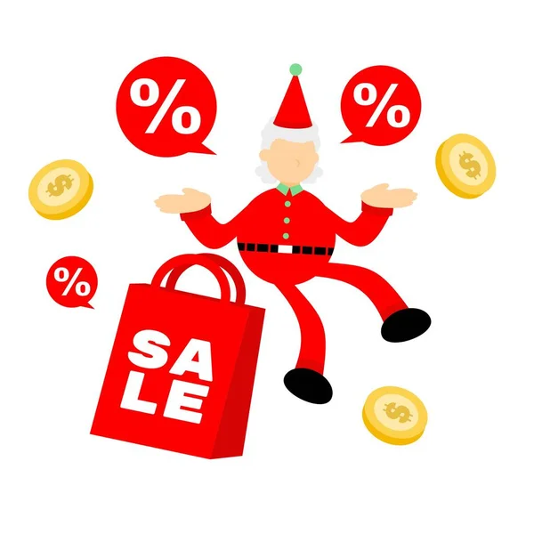 Gelukkig Kerstmis Rood Santa Speciale Verkoop Winkel Tas Cartoon Doodle — Stockvector