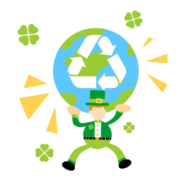 Kabouter Shamrock Keltische Gezonde Wereld Recyclen Cartoon Doodle Platte Ontwerp — Stockvector