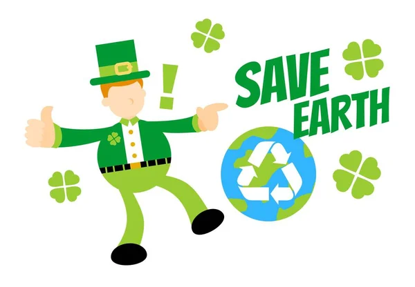 Leprechaun Shamrock Celtic Healthy World Recycle Cartoon Doodle Flat Design — Stock Vector