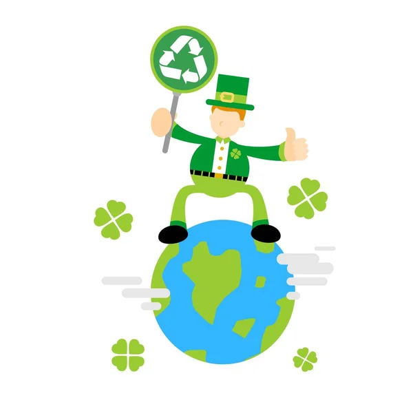 Leprechaun Shamrock Celtique Sain Monde Recycler Dessin Animé Doodle Plat — Image vectorielle