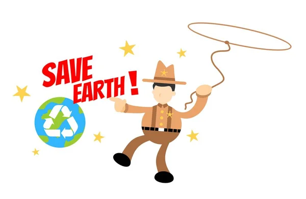 Cowboy America Gezonde Wereld Recyclen Cartoon Doodle Platte Ontwerp Stijl — Stockvector