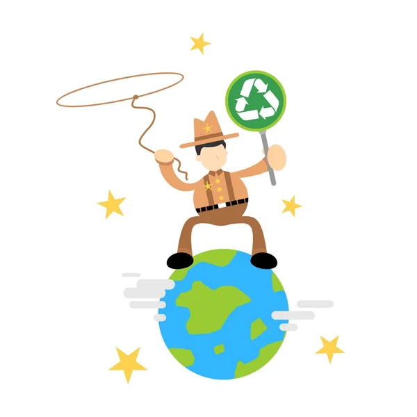 Cowboy America Gezonde Wereld Recyclen Cartoon Doodle Platte Ontwerp Stijl — Stockvector