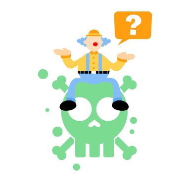 Palyaço karnavalı ve kafatası uyarı iskelet tehlike ölüm işareti zehirli karikatür karalama düz tasarım tasarım tasarım çizim çizimi