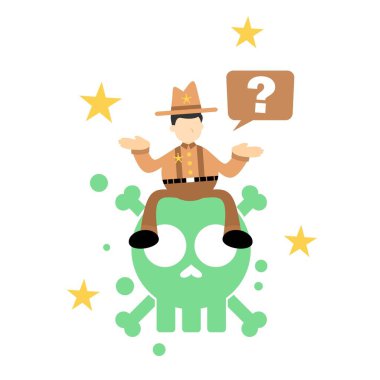 Kovboy Amerika ve kafatası uyarısı. İskelet tehlikesi. Ölüm işareti.