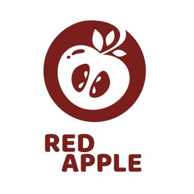 Kırmızı daire logosu içinde beyaz elma meyvesi tasarım vektörü çizimi