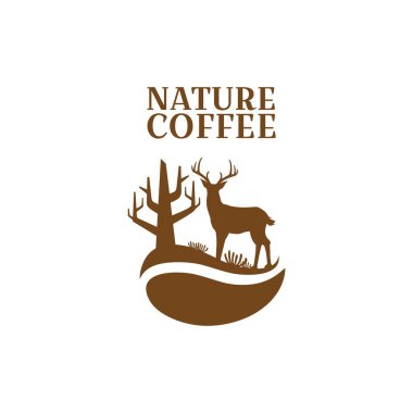 Doğal geyik ormanı kahverengi kahve çekirdeği logosu tasarımı vektör çizimi