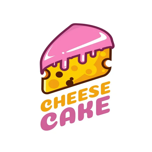 チーズケーキピンククリームロゴのコンセプトデザインイラスト — ストックベクタ