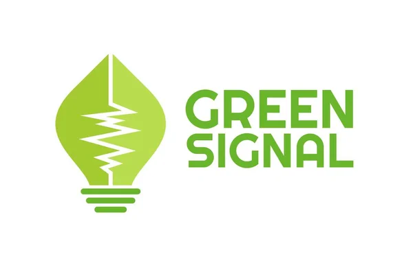 Yeşil Yaprak Sinyal Lambası Enerji Logosu Tasarım Illüstrasyonu — Stok Vektör