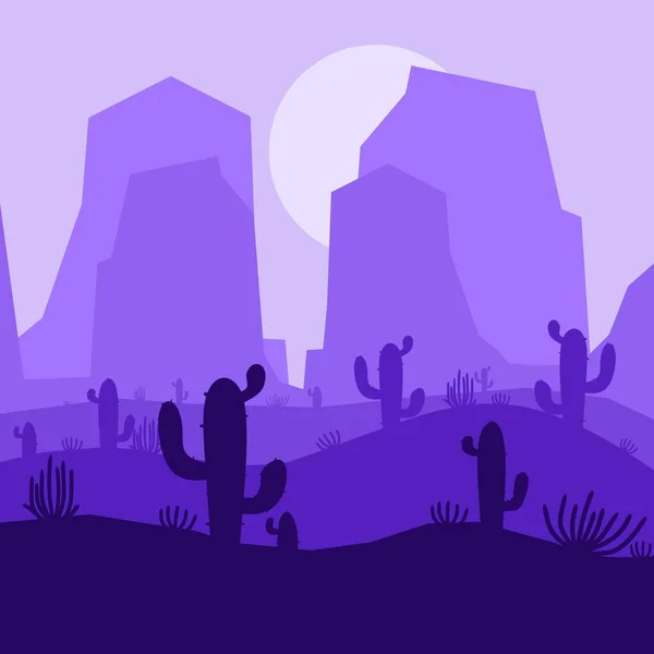 Purple Desert Savanna Landscape Square Flat Design Vector Illustration — Stock Vector