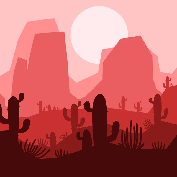 Red Desert Savanna Landscape Square Flat Design Vector Illustration — Stock Vector