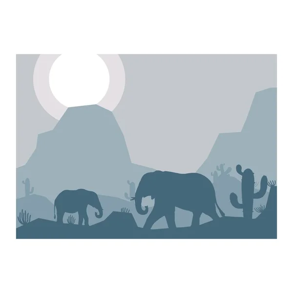 Éléphant Animal Silhouette Désert Savane Paysage Plat Design Vectoriel Illustration — Image vectorielle