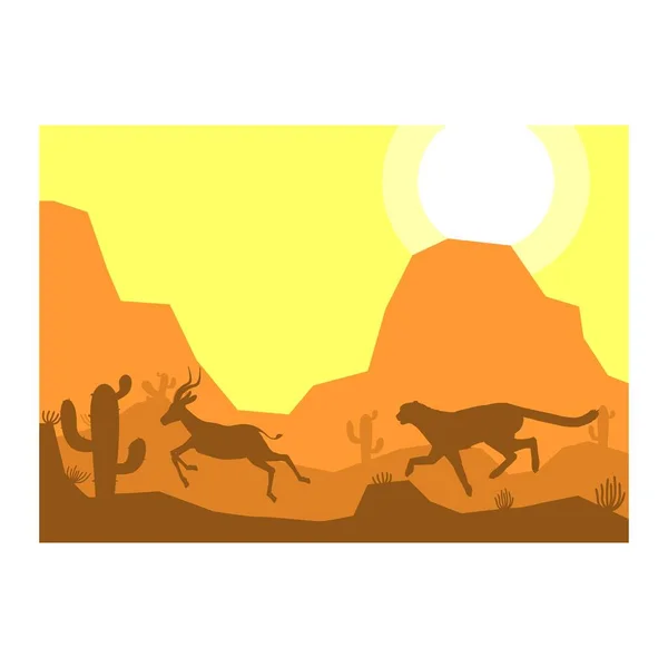 Guepardo Caza Impala Ciervo Animal Silueta Desierto Sabana Paisaje Plano — Archivo Imágenes Vectoriales