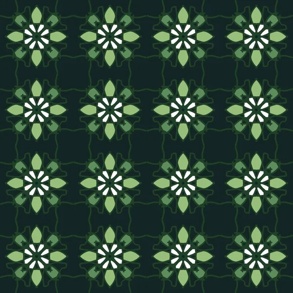 Vert Olive Mandala Art Sans Couture Motif Floral Créatif Fond — Image vectorielle