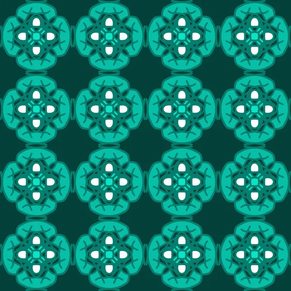 Azul Turquesa Aqua Menthe Mandala Arte Patrón Sin Costuras Floral — Vector de stock