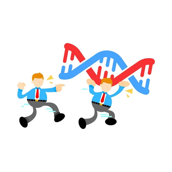 Бізнесмен Працівник Дослідження Генетичної Спадковості Подвійна Спіраль Структура Частина Карикатури — стоковий вектор