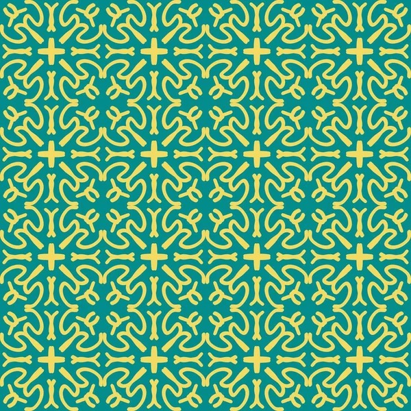 緑のオリーブイエローマンダラアートシームレスなパターン花の創造的な背景ベクトルイラスト — ストックベクタ