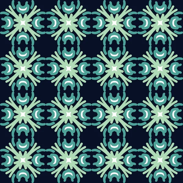 グリーンブルーターコイズアクアメンテマンダラアートシームレスなパターン花の創造的なデザインの背景ベクトルイラスト — ストックベクタ
