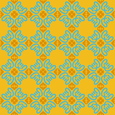 Mavi sarı turuncu mandala kusursuz desenli çiçek desenli yaratıcı tasarım arka plan çizimi