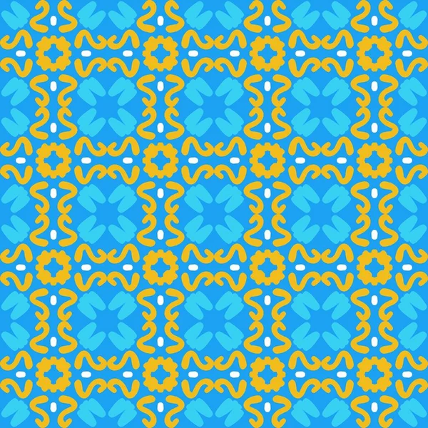 Azul Amarillo Naranja Mandala Arte Patrón Sin Costuras Floral Diseño — Vector de stock