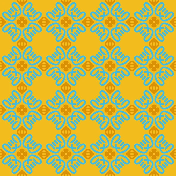 Голубой Желтый Оранжевый Мандала Искусство Бесшовный Шаблон Цветочный Творческий Дизайн — стоковый вектор