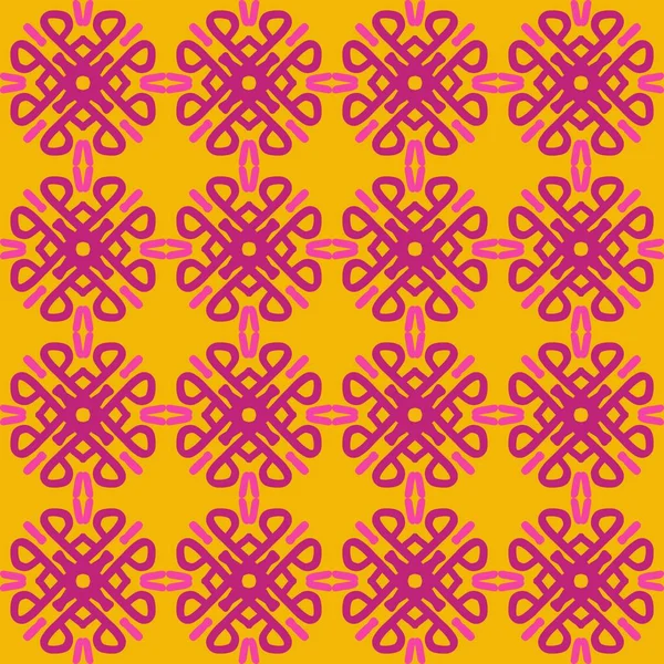 Rose Violet Jaune Mandala Art Sans Couture Motif Floral Créatif — Image vectorielle